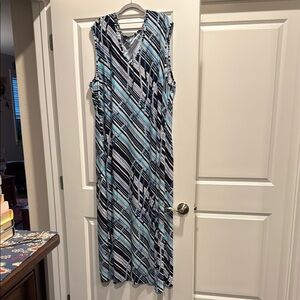 Sleeveless 3X Striped Blue Maxi Dress